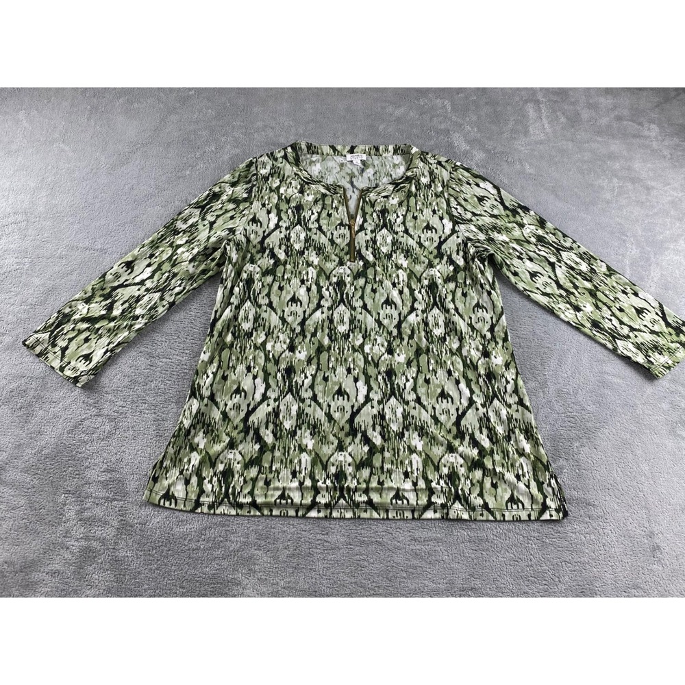 Jones Studio Women's Green Abstract Print Quarter‎ Zip Tunic Top Size Medium